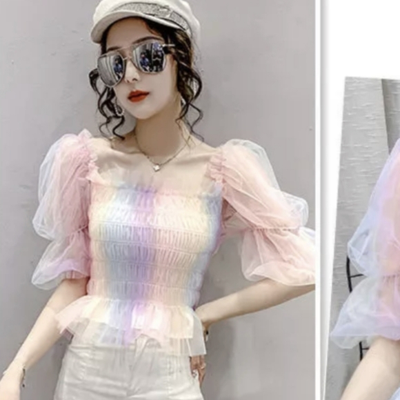 NWT Summer Rainbow Sheer Mesh Crop Top S: Small-Medium - Picture 3 of 9